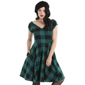 Hell Bunny Teen Spirit Mid Dress Green Plaid
